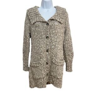 J. Jill Tan Knit Button-Up Cardigan